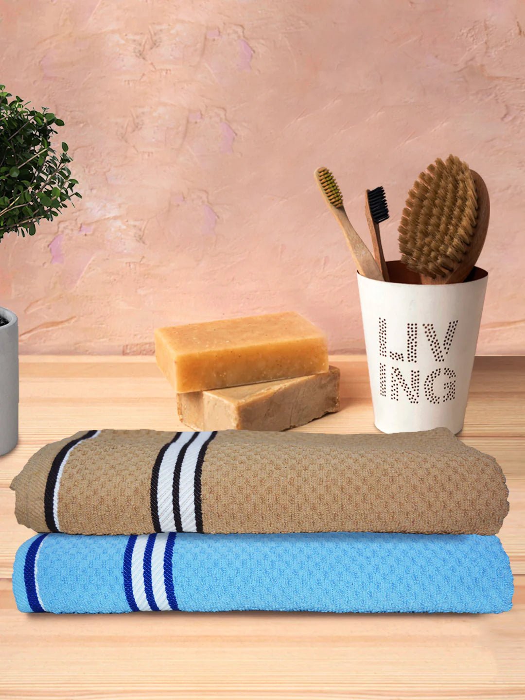Athom Living Popcorn Textured Solid Bath Towel 67x137 Cm Pack Of 2 - Athom Living
