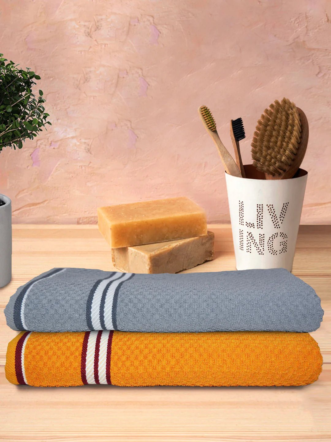 Athom Living Popcorn Textured Solid Bath Towel 67x137 Cm Pack Of 2 - Athom Living