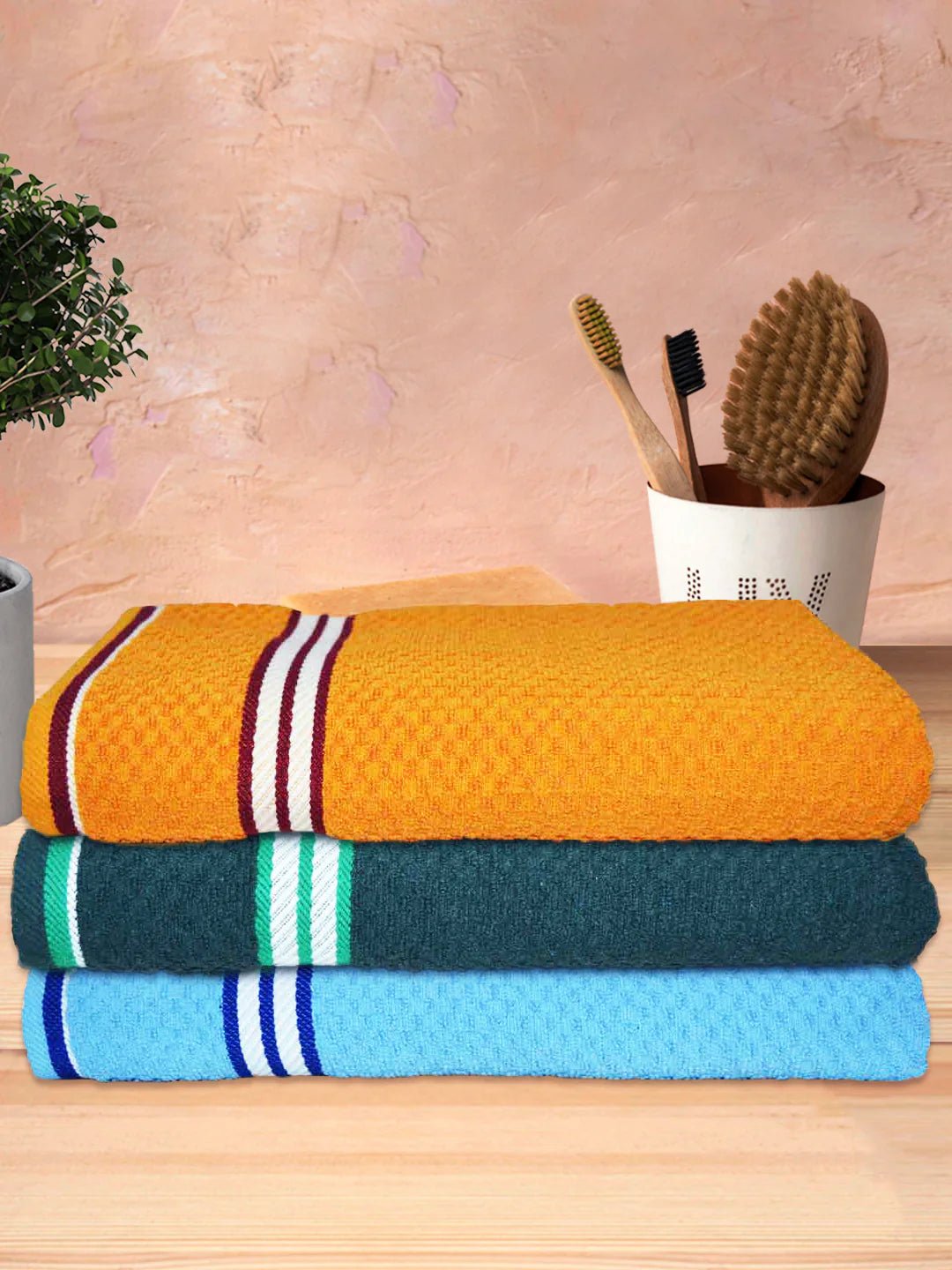Athom Living Popcorn Textured Solid Bath Towel 67x137 Cm Pack Of 3 - Athom Living