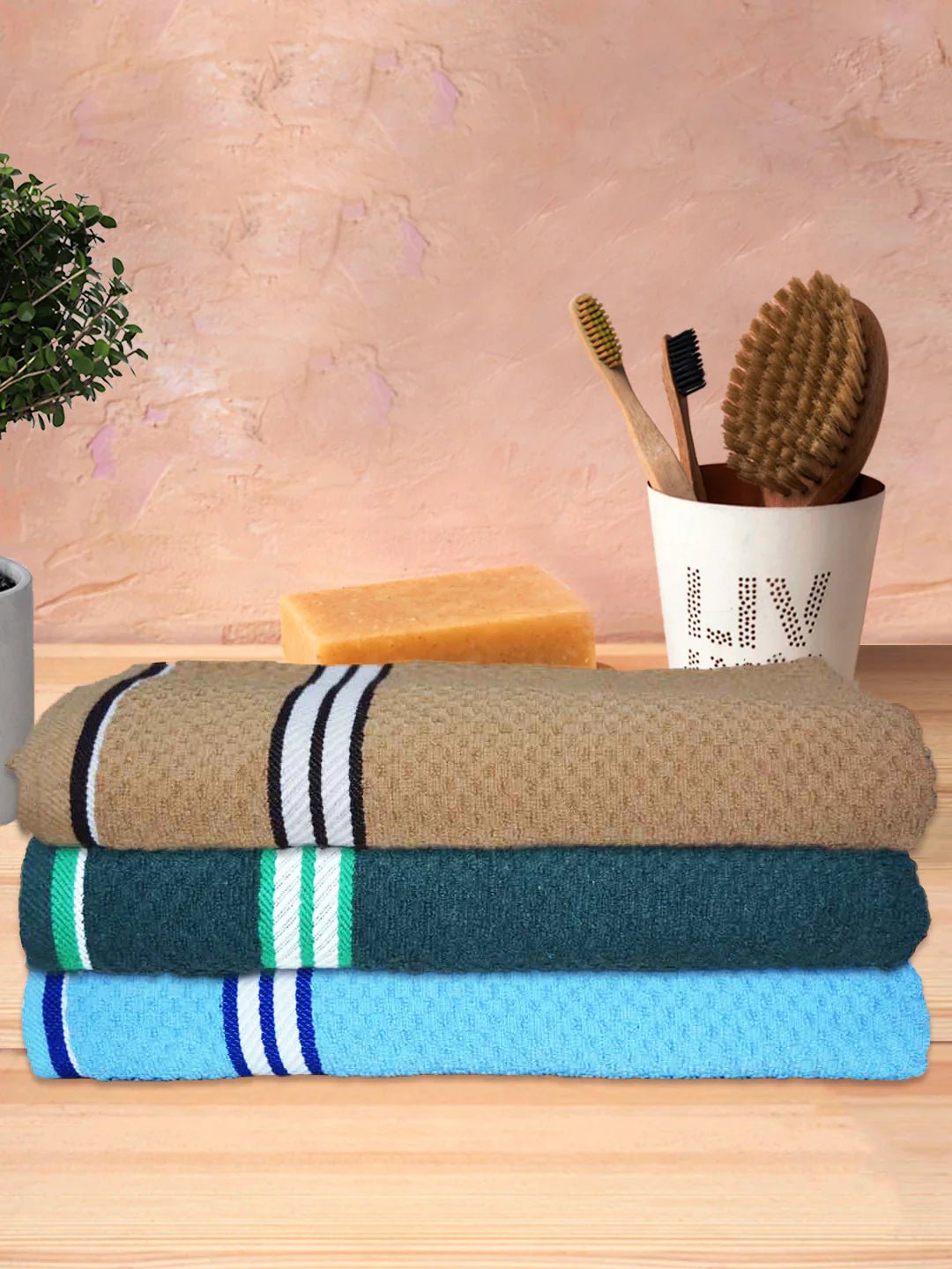 Athom Living Popcorn Textured Solid Bath Towel 67x137 Cm Pack Of 3 - Athom Living