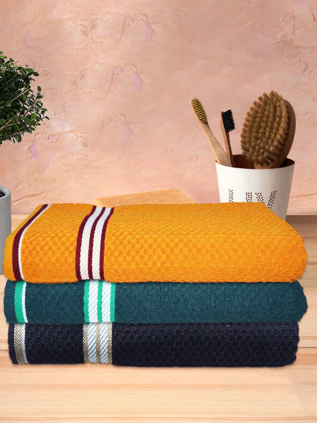 Athom Living Popcorn Textured Solid Bath Towel 67x137 Cm Pack Of 3 - Athom Living