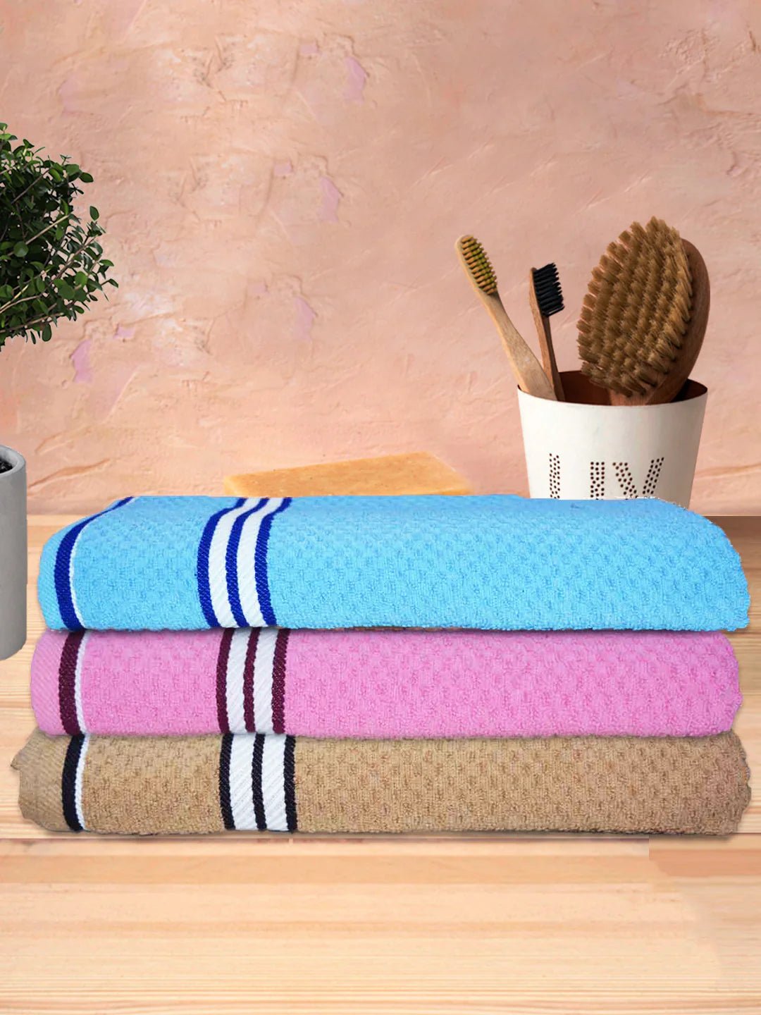 Athom Living Popcorn Textured Solid Bath Towel 67x137 Cm Pack Of 3 - Athom Living