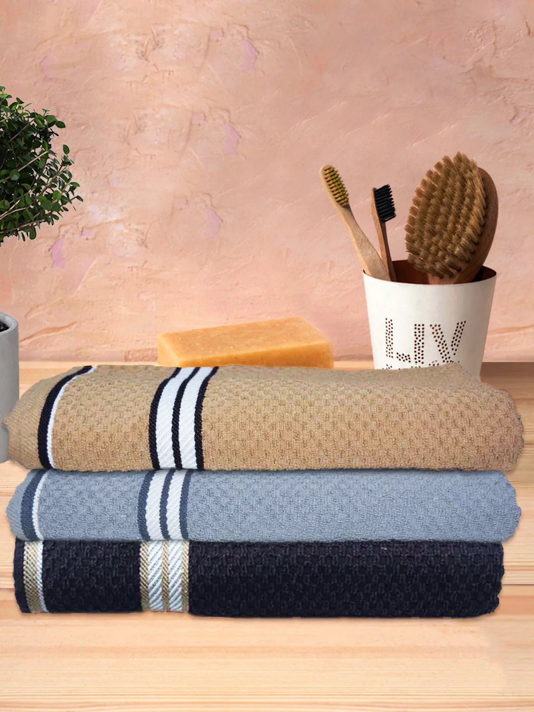 Athom Living Popcorn Textured Solid Bath Towel 67x137 Cm Pack Of 3 - Athom Living
