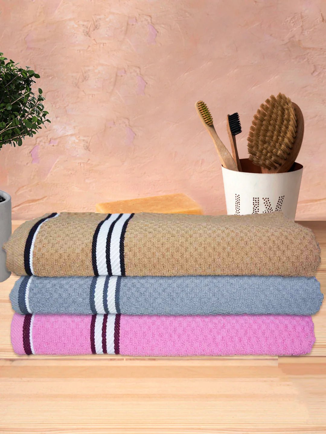 Athom Living Popcorn Textured Solid Bath Towel 67x137 Cm Pack Of 3 - Athom Living