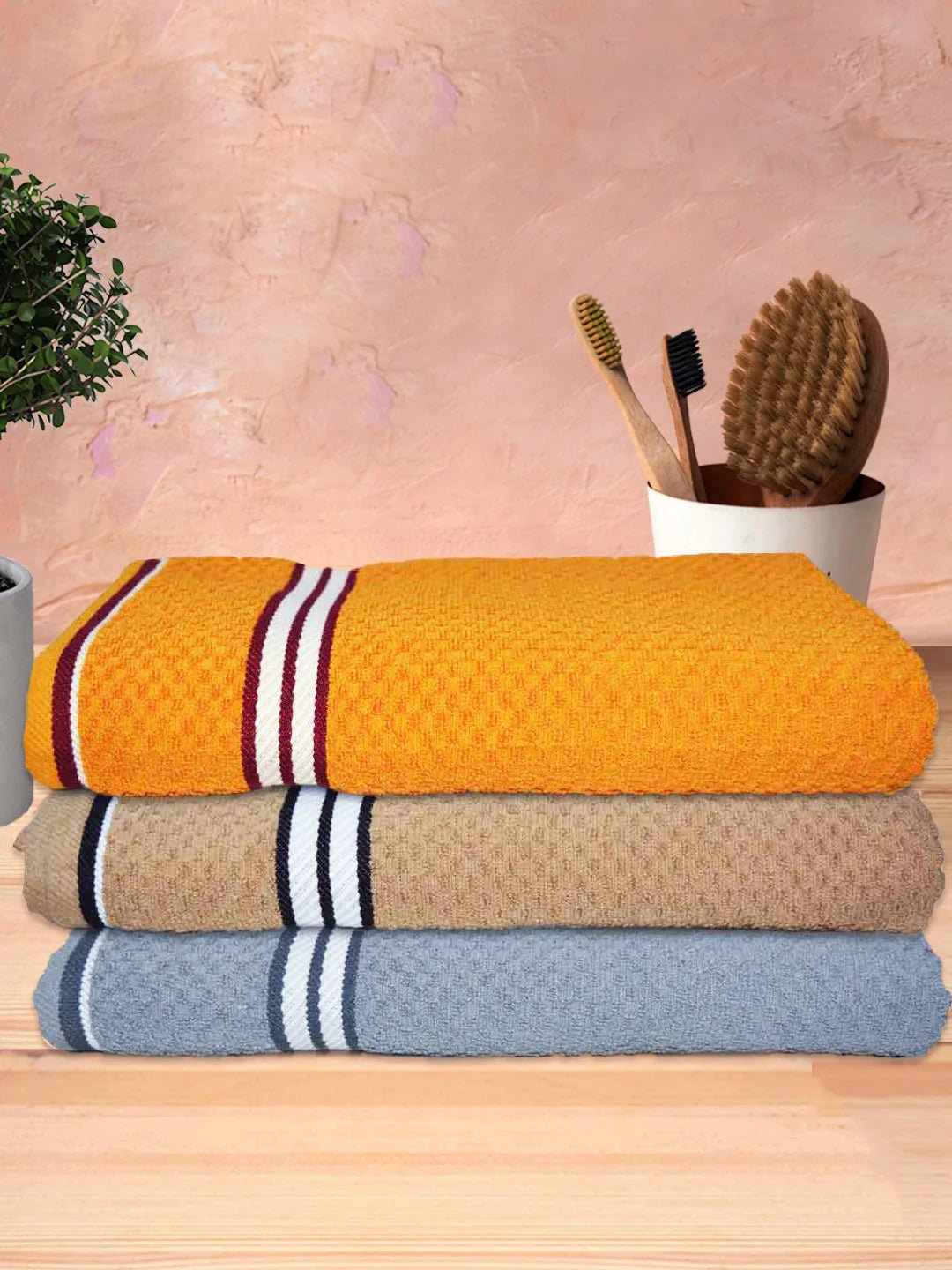 Athom Living Popcorn Textured Solid Bath Towel 67x137 Cm Pack Of 3 - Athom Living