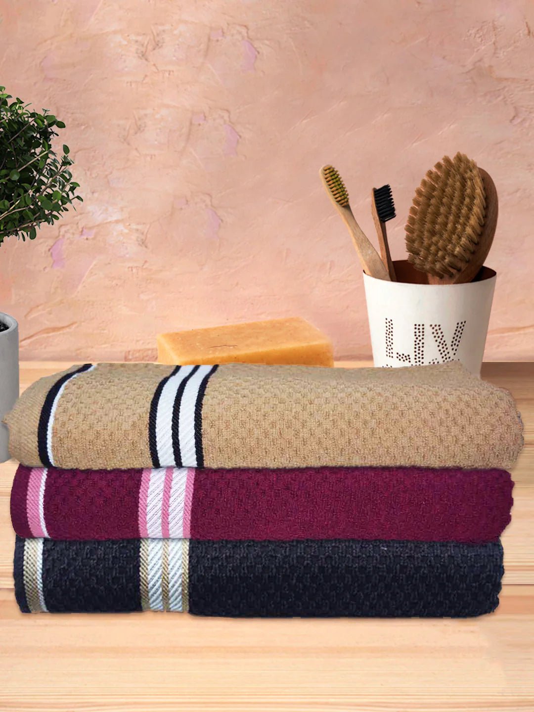 Athom Living Popcorn Textured Solid Bath Towel 67x137 Cm Pack Of 3 - Athom Living