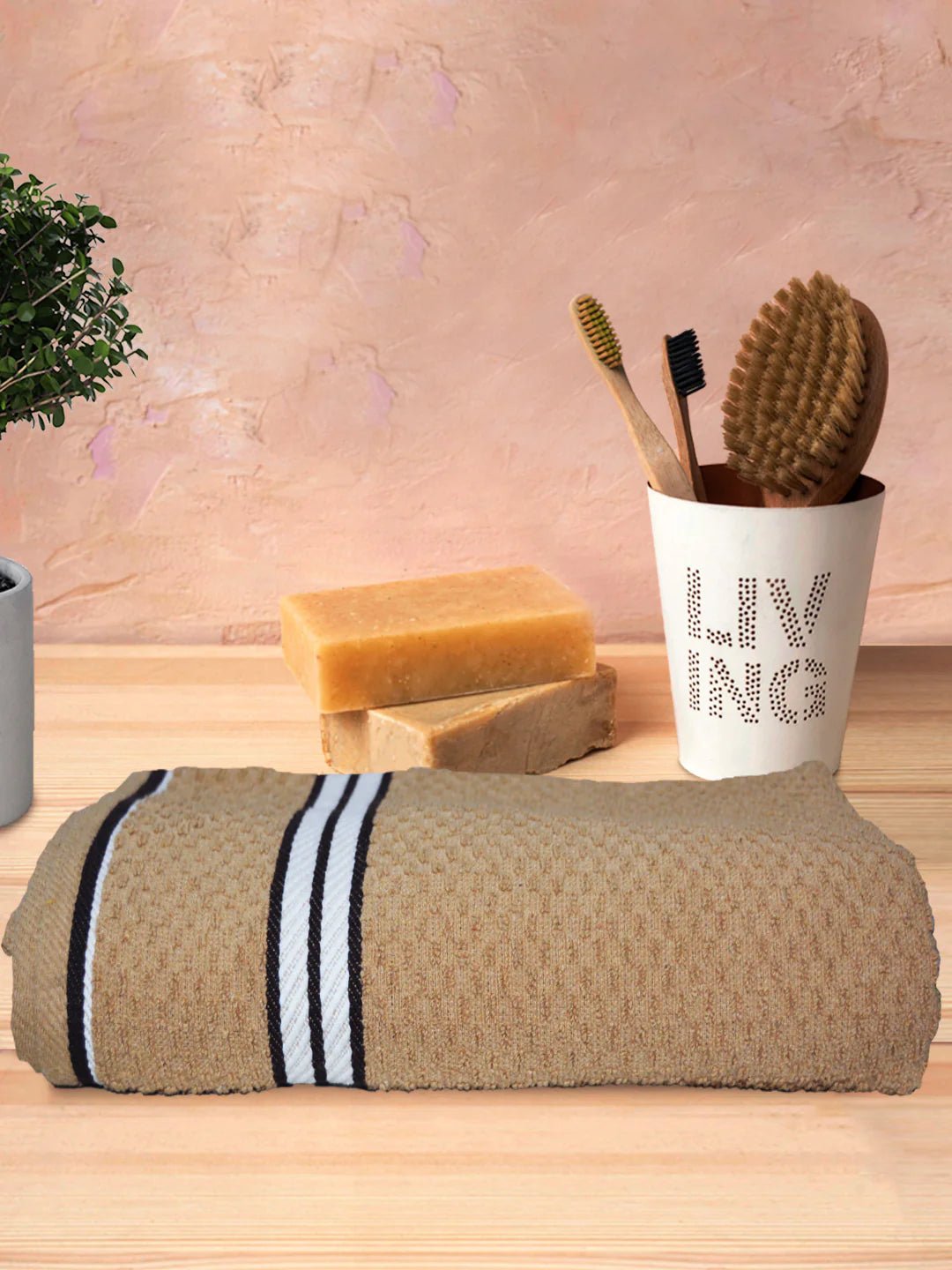 Athom Living Popcorn Textured Solid Bath Towel Beige67x137 Cm Pack Of 1 - Athom Living