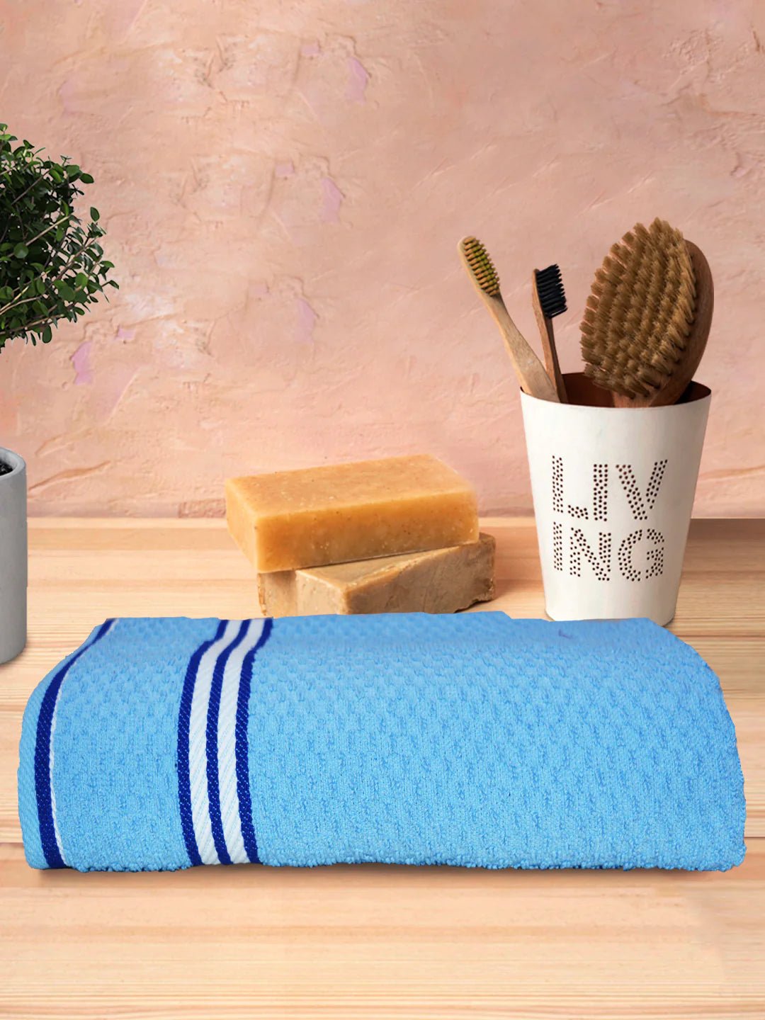 Athom Living Popcorn Textured Solid Bath Towel Blue 67x137 Cm Pack Of 1 - Athom Living