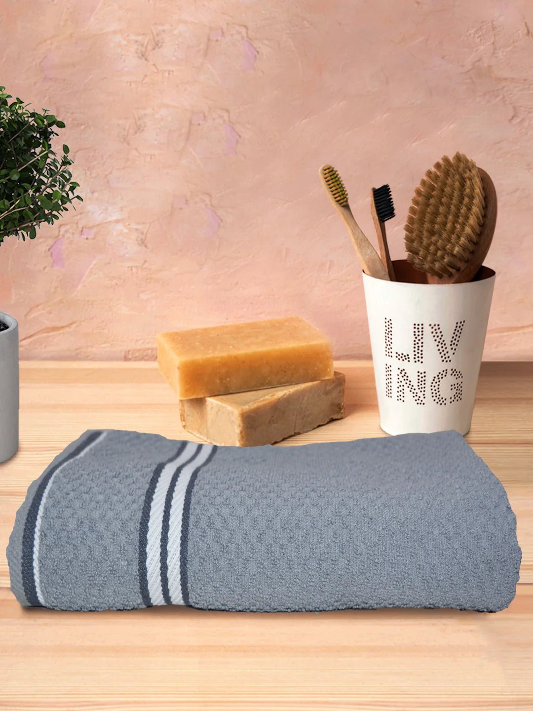 Athom Living Popcorn Textured Solid Bath Towel Grey 67x137 Cm Pack Of 1 - Athom Living