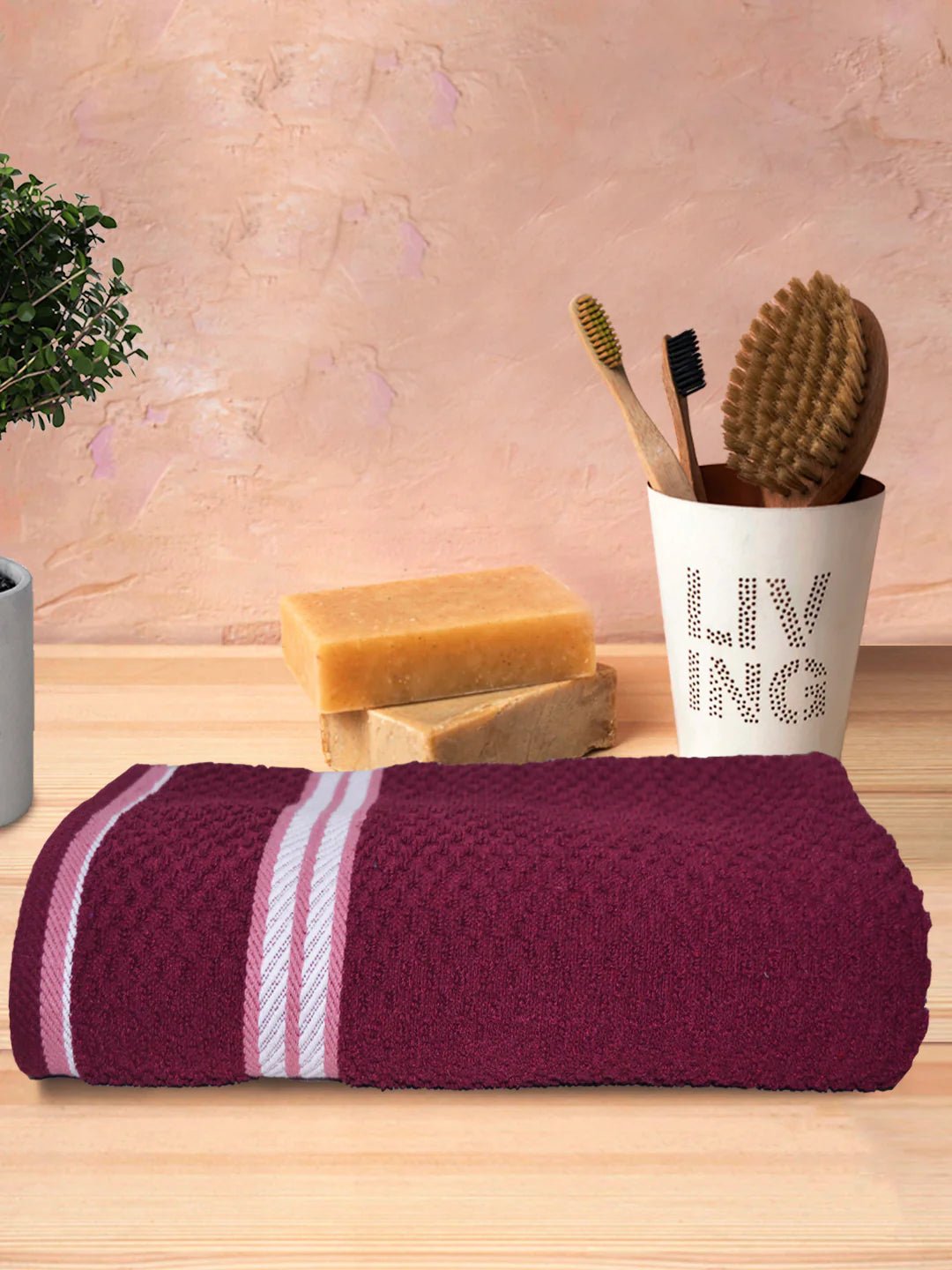 Athom Living Popcorn Textured Solid Bath Towel Maroon 67x137 Cm Pack Of 1 - Athom Living
