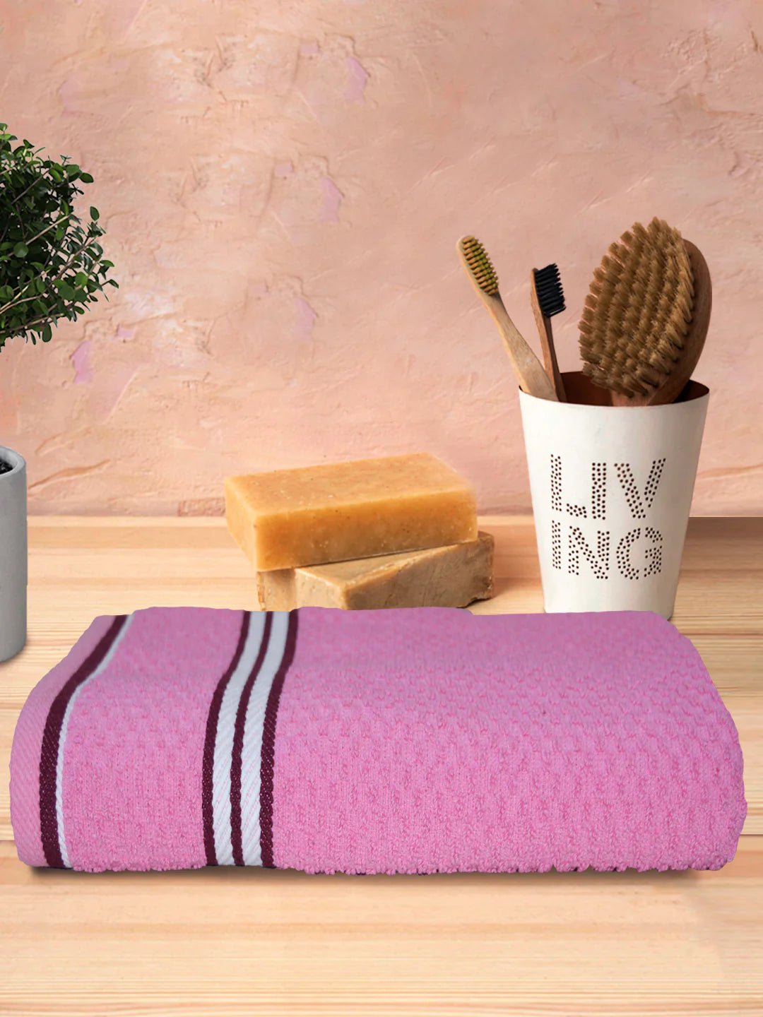 Athom Living Popcorn Textured Solid Bath Towel Pink 67x137 Cm Pack Of 1 - Athom Living