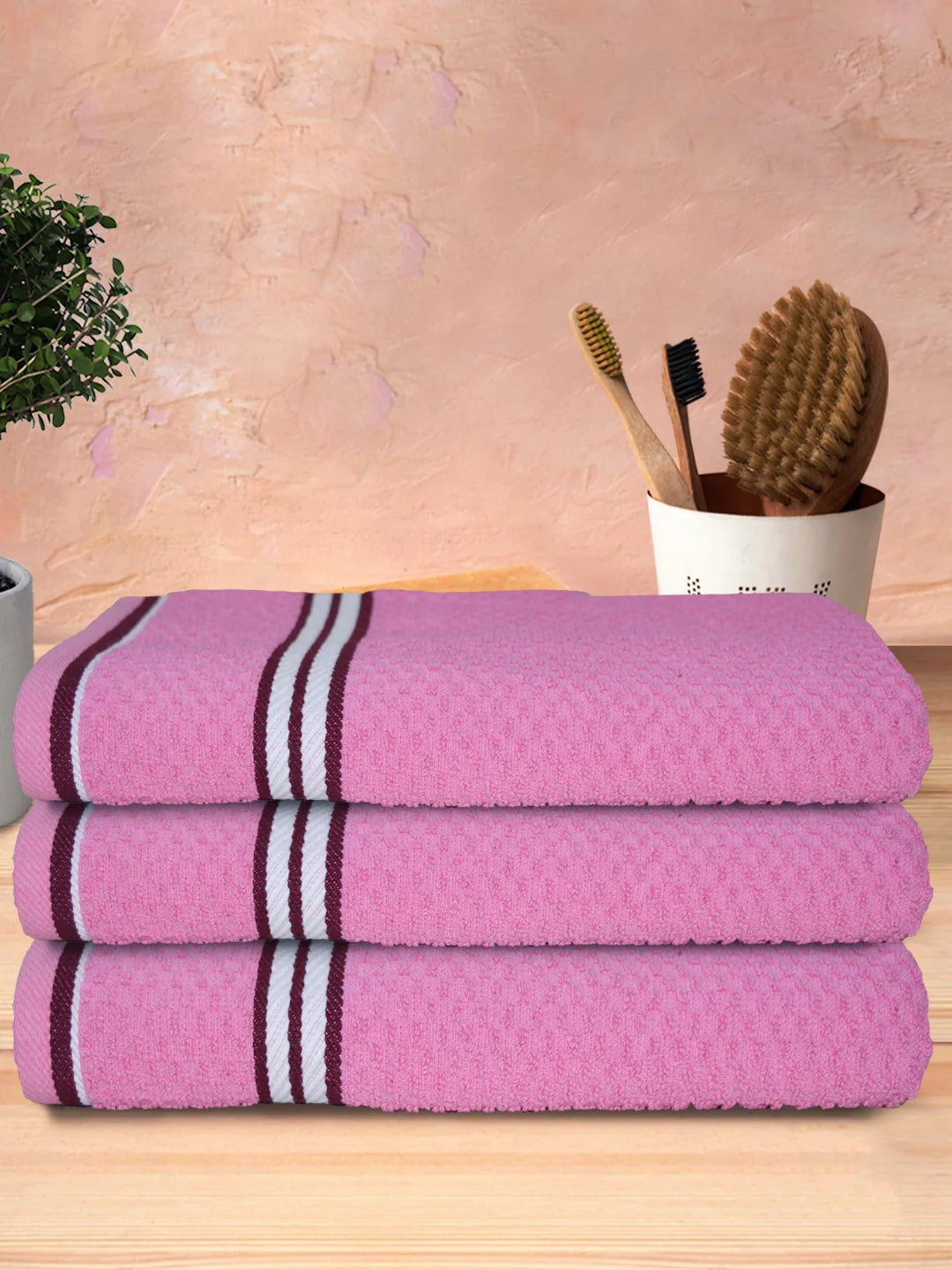 Athom Living Popcorn Textured Solid Bath Towel Pink 67x137 Cm Pack Of 3 - Athom Living