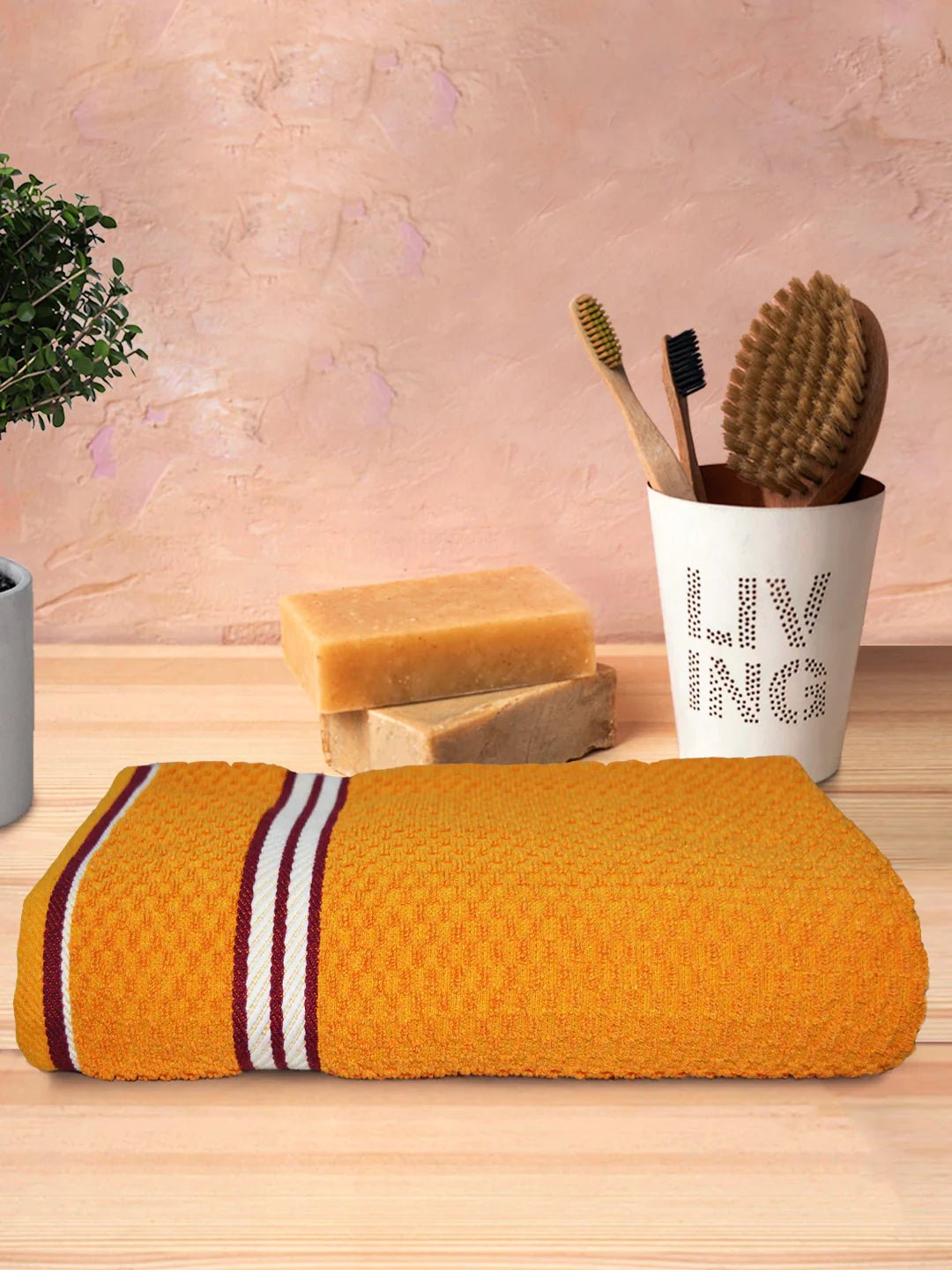 Athom Living Popcorn Textured Solid Bath Towel Yellow 67x137 Cm Pack Of 1 - Athom Living