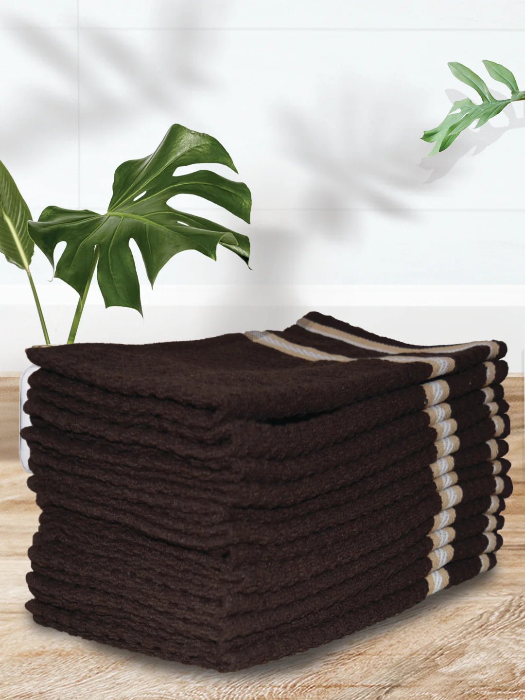 Athom Living Popcorn Textured Solid Cotton Hand Towel Brown 35x55 Cm Set Of 12 - Athom Living