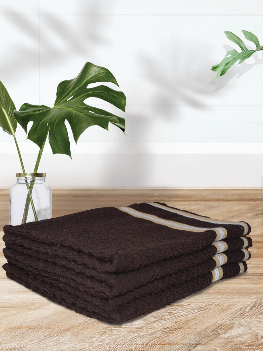 Athom Living Popcorn Textured Solid Cotton Hand Towel Brown 35x55 Cm Set Of 4 - Athom Living