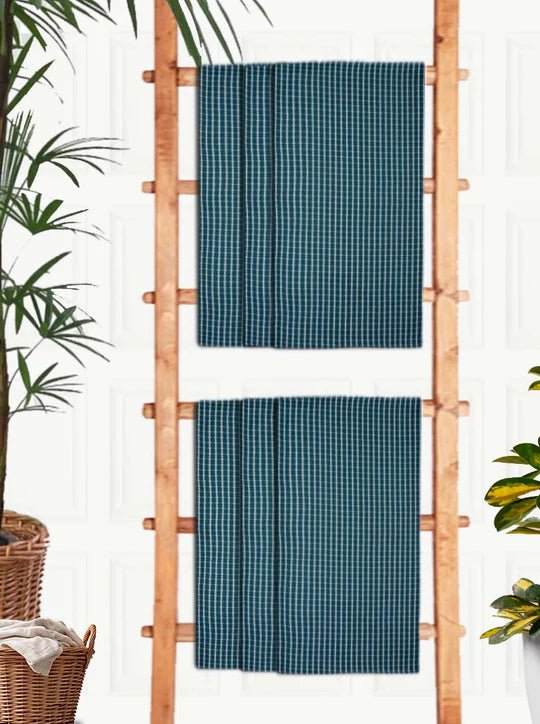 Athom Living Premium Bath Towel 75 x 650 cm Pack of 6 Waffle Towel,Ultra Absorbent, Quick Dry, and Durable - Ideal for Spa, Gym, and Everyday Use, Dark Blue color - Athom Living