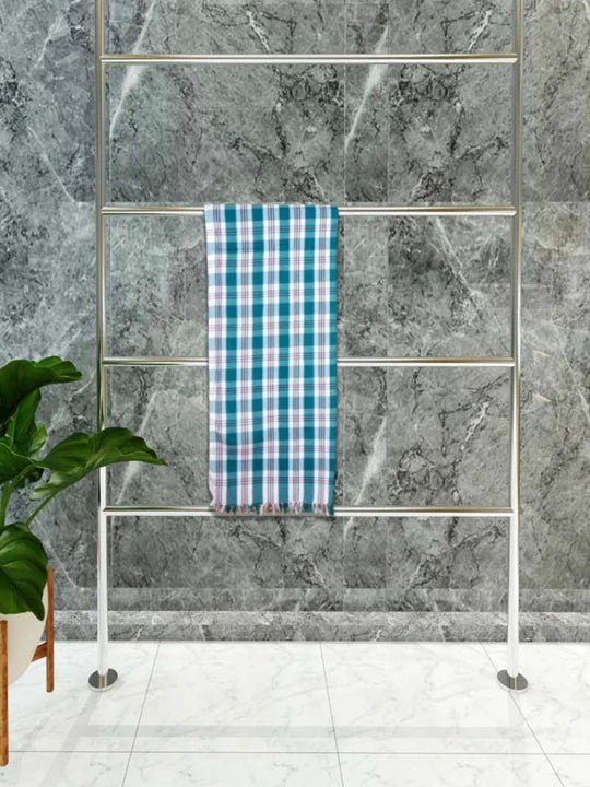 Athom Living Premium Gamcha Bath Towel 75 x 150 cm Pack of 1 White with Bottle Green checkered - Athom Living