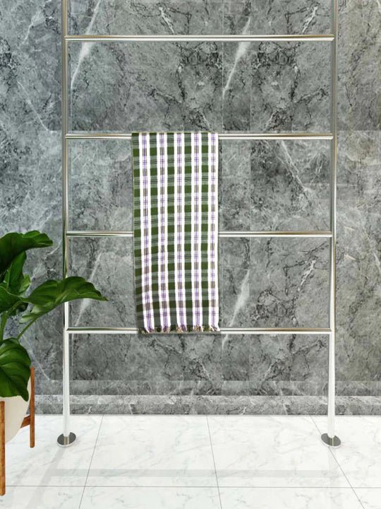 Athom Living Premium Gamcha Bath Towel 75 x 150 cm Pack of 1 White with Green checkered - Athom Living