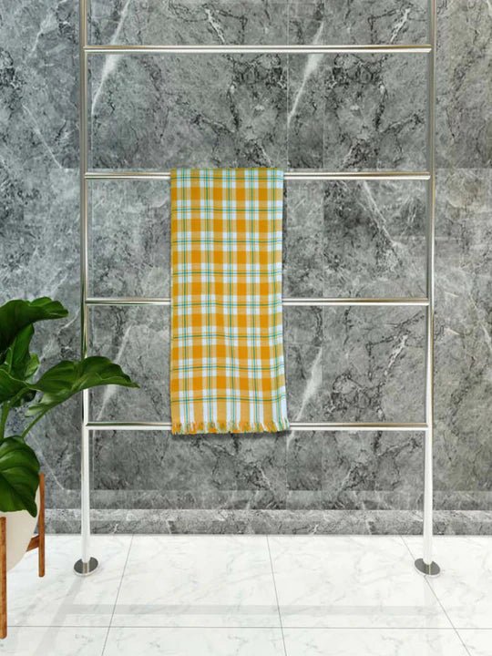 Athom Living Premium Gamcha Bath Towel 75 x 150 cm Pack of 1 White with Yellow checkered - Athom Living