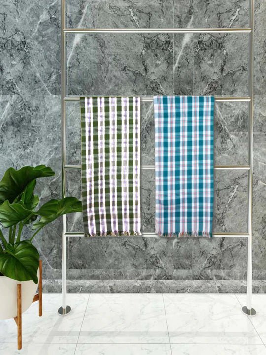 Athom Living Premium Gamcha Bath Towel 75 x 150 cm Pack of 2 Multicolued checkered - Athom Living