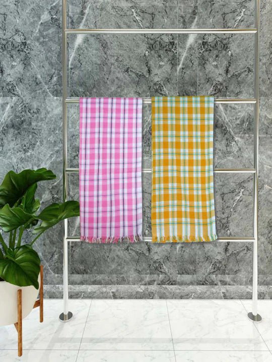 Athom Living Premium Gamcha Bath Towel 75 x 150 cm Pack of 2 Multicolued checkered - Athom Living