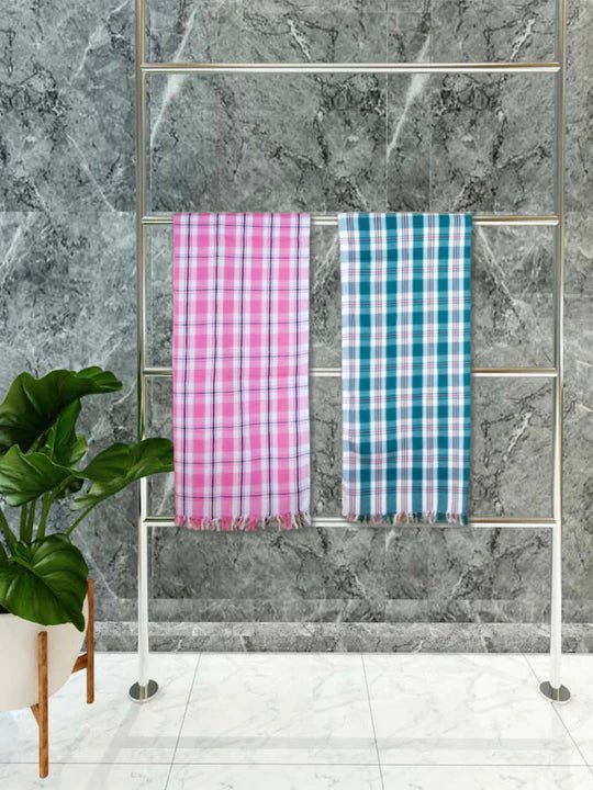 Athom Living Premium Gamcha Bath Towel 75 x 150 cm Pack of 2 Multicolued checkered - Athom Living