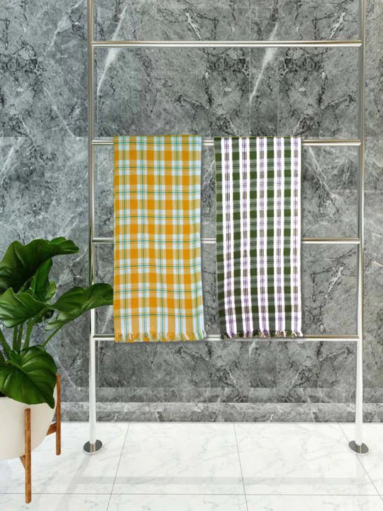 Athom Living Premium Gamcha Bath Towel 75 x 150 cm Pack of 2 Multicolued checkered - Athom Living