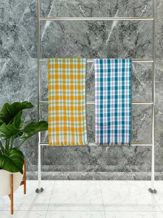 Athom Living Premium Gamcha Bath Towel 75 x 150 cm Pack of 2 Multicolued checkered - Athom Living
