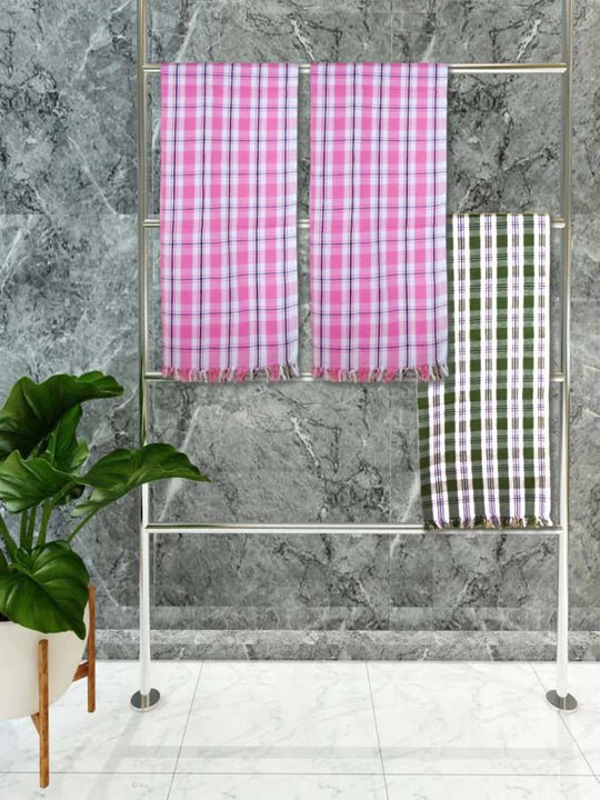 Athom Living Premium Gamcha Bath Towel 75 x 150 cm Pack of 3 Multicolued checkered - Athom Living