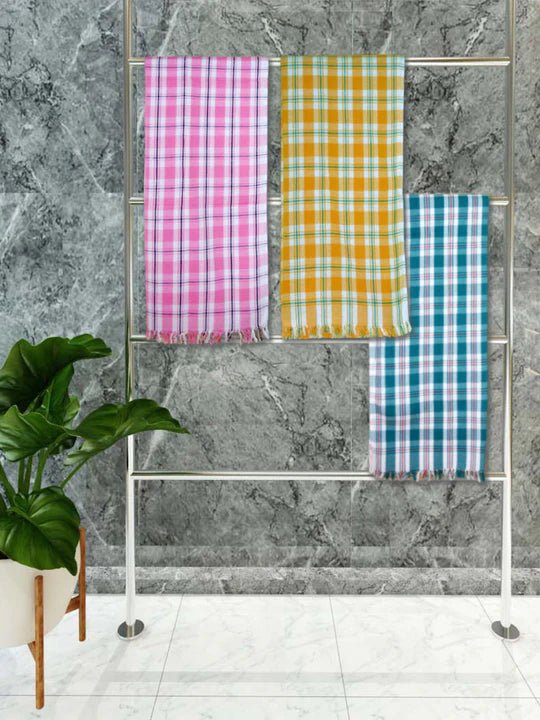 Athom Living Premium Gamcha Bath Towel 75 x 150 cm Pack of 3 Multicolued checkered - Athom Living
