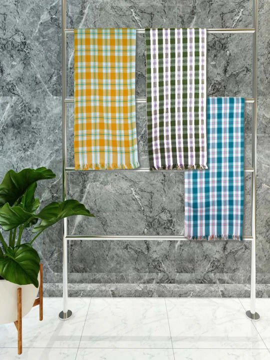 Athom Living Premium Gamcha Bath Towel 75 x 150 cm Pack of 3 Multicolued checkered - Athom Living
