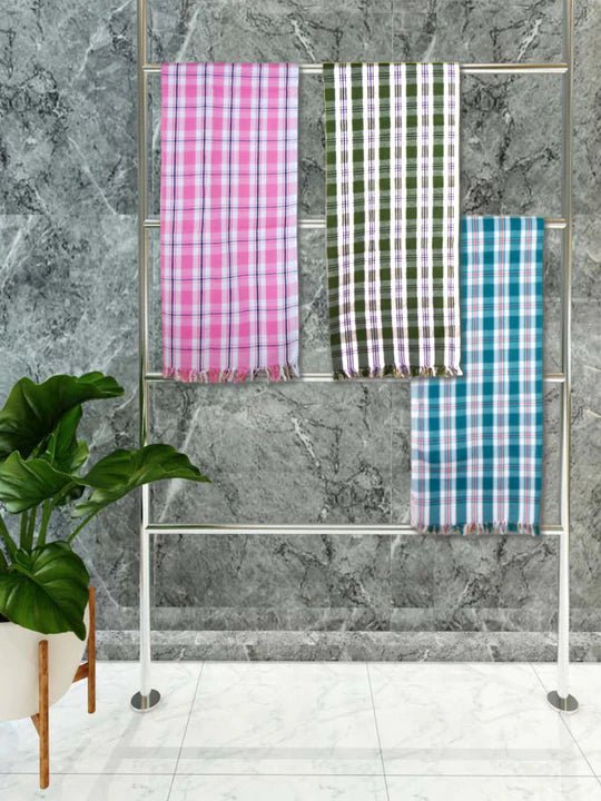 Athom Living Premium Gamcha Bath Towel 75 x 150 cm Pack of 3 Multicolued checkered - Athom Living