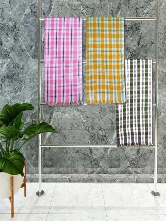 Athom Living Premium Gamcha Bath Towel 75 x 150 cm Pack of 3 Multicolued checkered - Athom Living