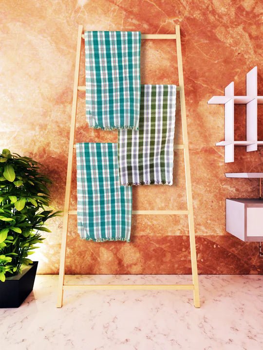 Athom Living Premium Gamcha Bath Towel 75 x 150 cm Pack of 3 Multicolued checkered - Athom Living