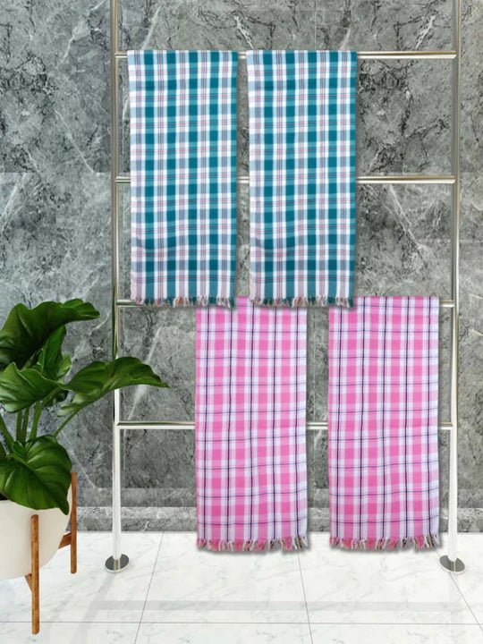 Athom Living Premium Gamcha Bath Towel 75 x 150 cm Pack of 4 Multicolued checkered - Athom Living
