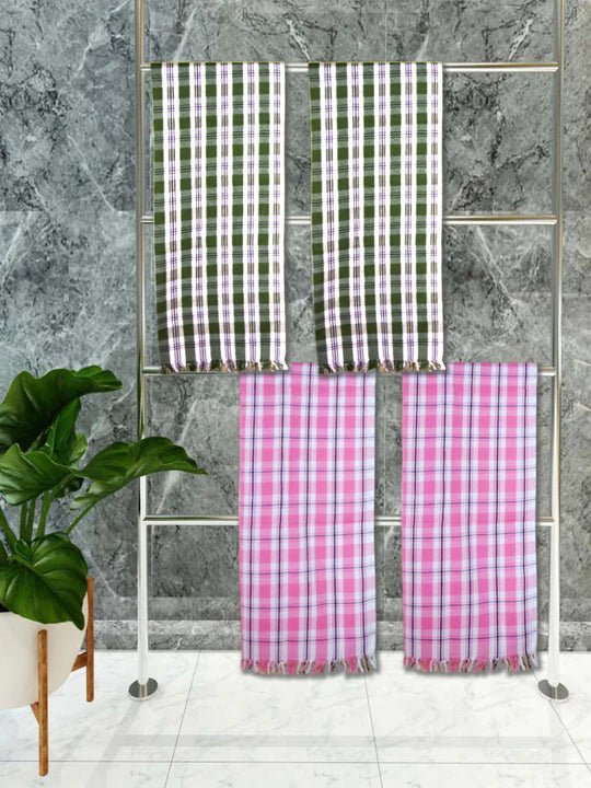 Athom Living Premium Gamcha Bath Towel 75 x 150 cm Pack of 4 Multicolued checkered - Athom Living