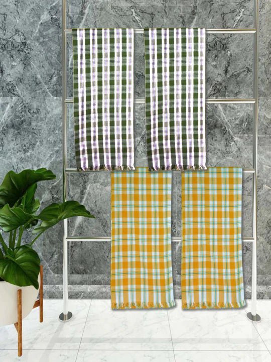 Athom Living Premium Gamcha Bath Towel 75 x 150 cm Pack of 4 Multicolued checkered - Athom Living