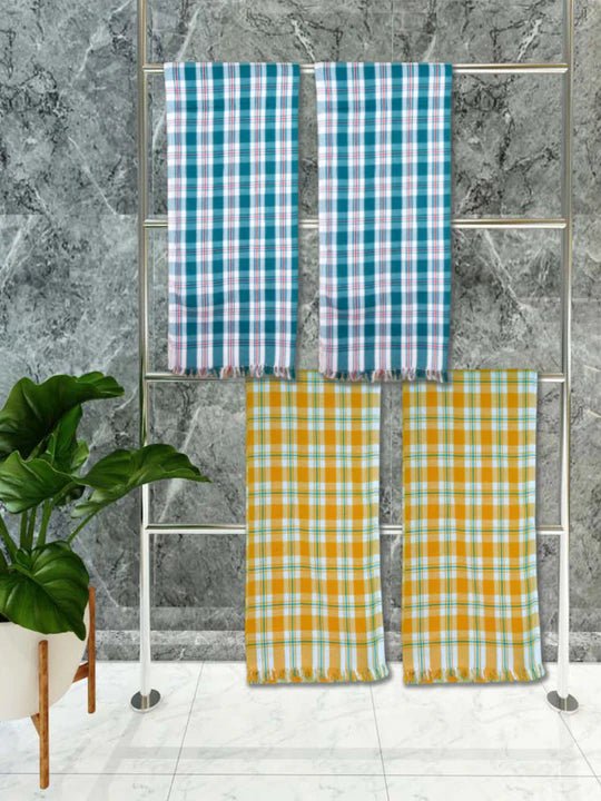 Athom Living Premium Gamcha Bath Towel 75 x 150 cm Pack of 4 Multicolued checkered - Athom Living