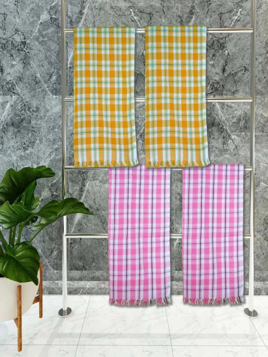 Athom Living Premium Gamcha Bath Towel 75 x 150 cm Pack of 4 Multicolued checkered - Athom Living
