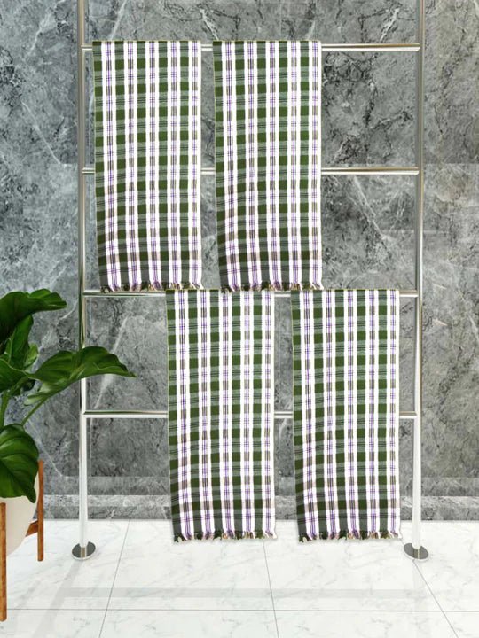 Athom Living Premium Gamcha Bath Towel 75 x 150 cm Pack of 4 White with Green checkered - Athom Living