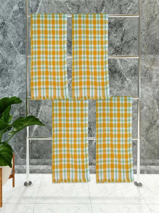 Athom Living Premium Gamcha Bath Towel 75 x 150 cm Pack of 4 White with Yellow checkered - Athom Living