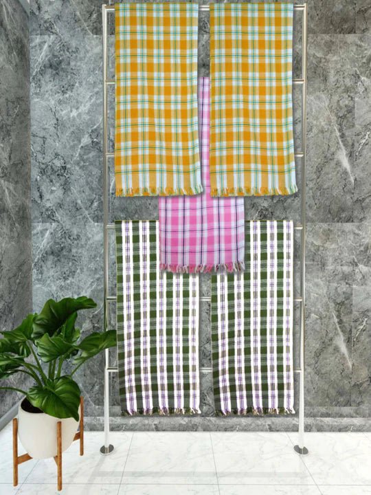 Athom Living Premium Gamcha Bath Towel 75 x 150 cm Pack of 5 Multicolued checkered - Athom Living