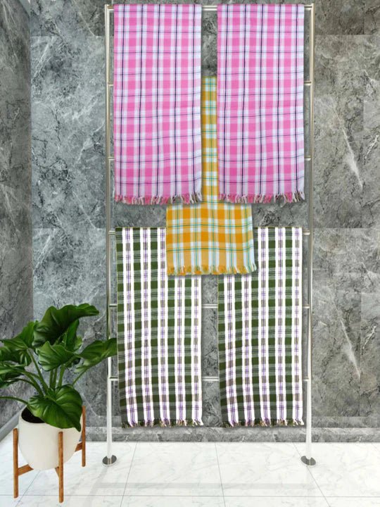 Athom Living Premium Gamcha Bath Towel 75 x 150 cm Pack of 5 Multicolued checkered - Athom Living