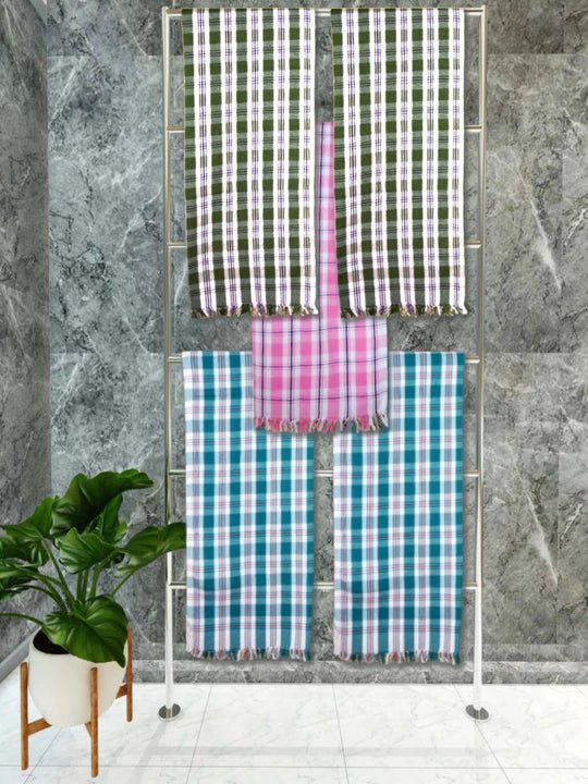 Athom Living Premium Gamcha Bath Towel 75 x 150 cm Pack of 5 Multicolued checkered - Athom Living