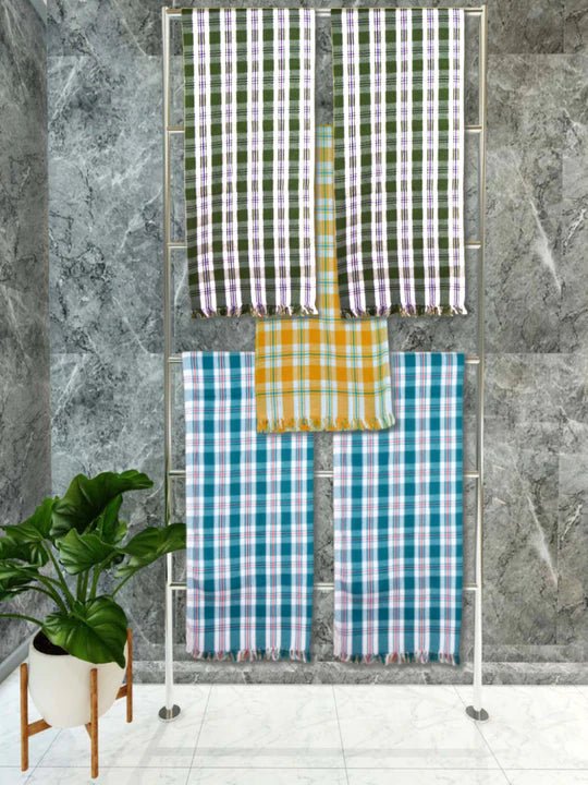 Athom Living Premium Gamcha Bath Towel 75 x 150 cm Pack of 5 Multicolued checkered - Athom Living