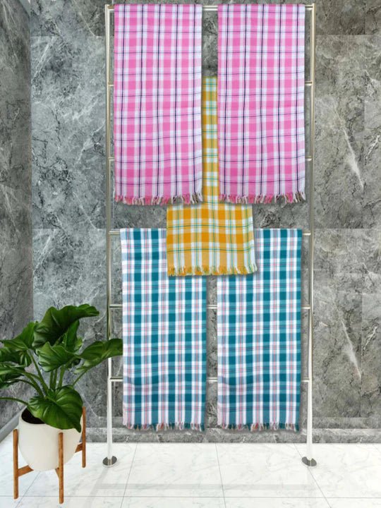 Athom Living Premium Gamcha Bath Towel 75 x 150 cm Pack of 5 Multicolued checkered - Athom Living