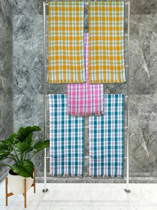Athom Living Premium Gamcha Bath Towel 75 x 150 cm Pack of 5 Multicolued checkered - Athom Living