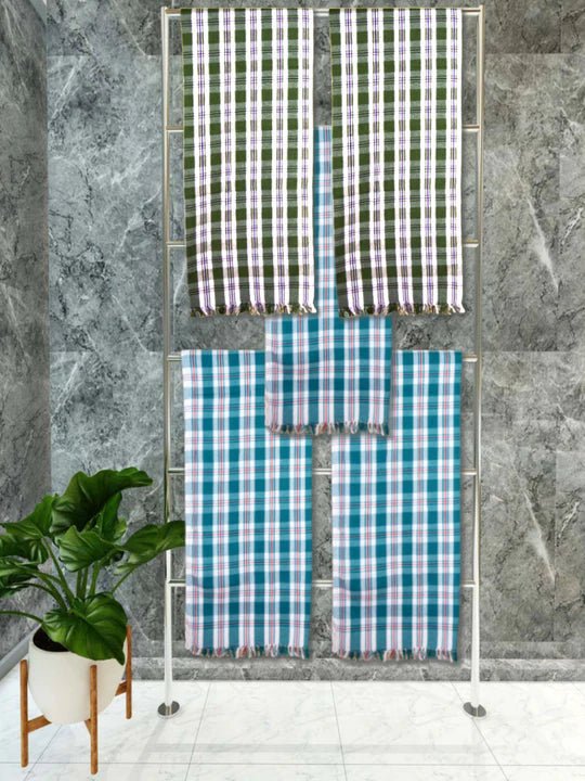 Athom Living Premium Gamcha Bath Towel 75 x 150 cm Pack of 5 Multicolued checkered - Athom Living