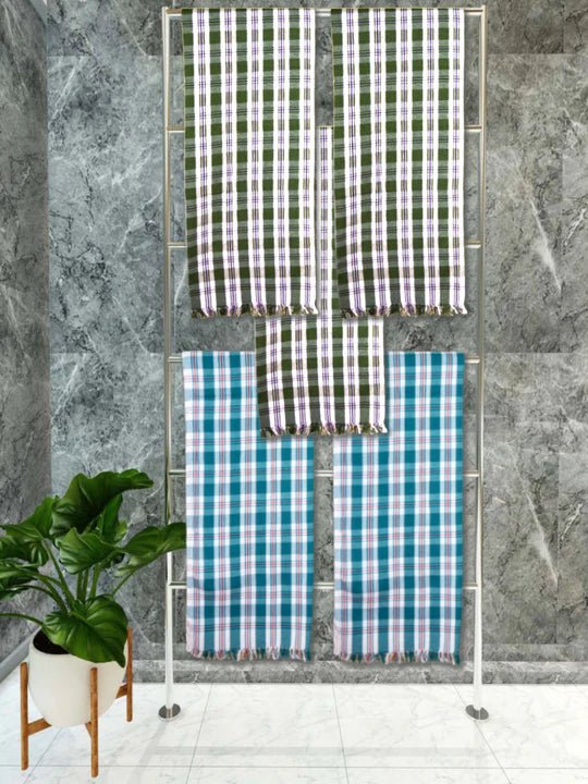 Athom Living Premium Gamcha Bath Towel 75 x 150 cm Pack of 5 Multicolued checkered - Athom Living