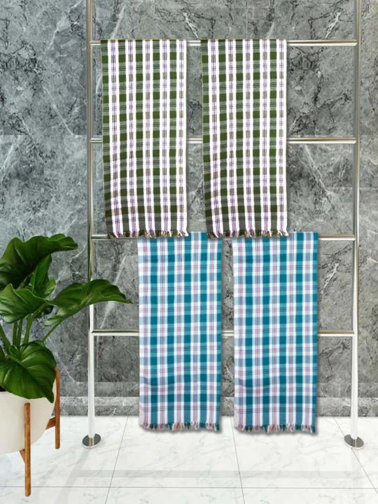 Athom Living Premium Gamcha Bath Towel 75 x 150 cm Pack of 5 Multicolued checkered - Athom Living
